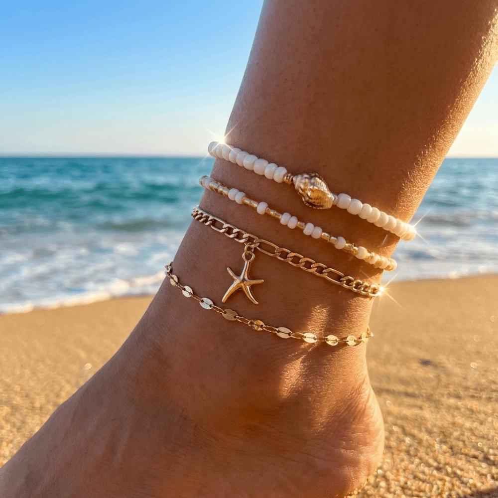 Chaîne de Pied Étoile de Mer Perle Bijoux de Plage Simple Cheville Perles Vacances