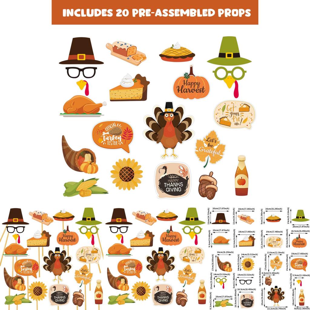 Paper Thanksgiving Day Photo Booth Accessories For Holiday Event Decor Set