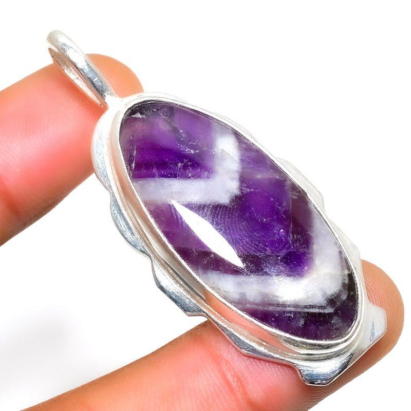 

Ювелирный кулон ручной работы с шевронным аметистом 925 пробы, посеребренный, 2,08 дюйма