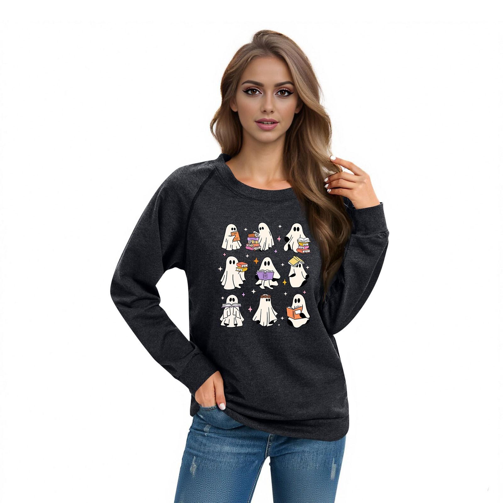 

Women s Casual Raglan O-neck Long Sleeve Halloween Print Top XXL