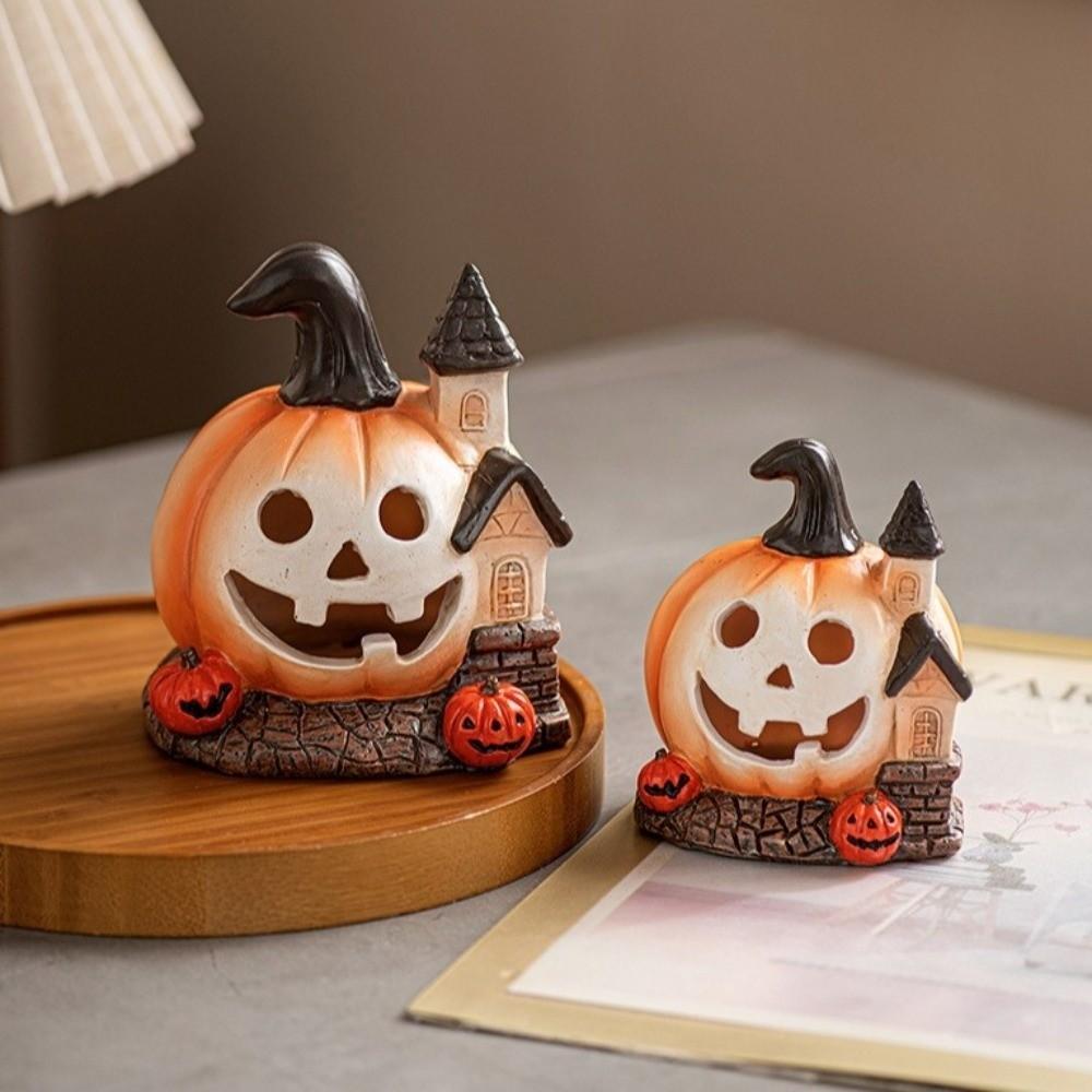 Resin Halloween Pumpkin House Scary Haunted House Ornaments Pumpkin Sculpture  Festival Decor