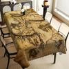 Vintage World Map Print Tablecloth, Antique Style with Scalloped Edge, Stain Resistant for Dining Room & Medieval Themed Parties