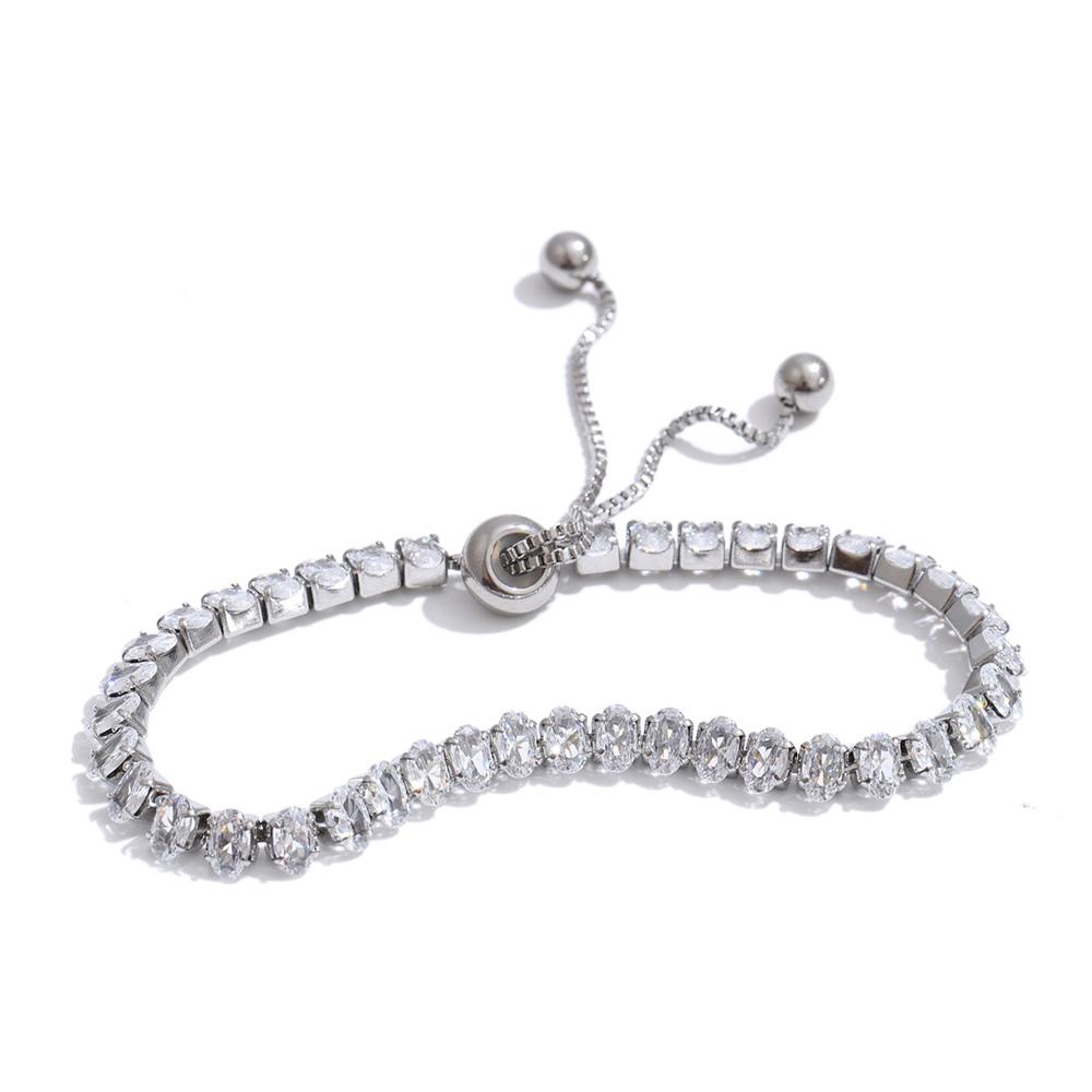 

Yhpup Bling Cubic Zirconia Adjustable Pulled Out Fashion Bracelet Bangle Shiny Waterproof PVD Luxury Wrist Jewelry Women Gift