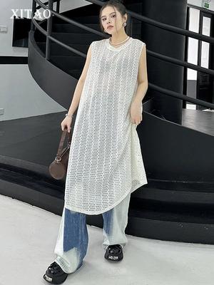 Vestido de cor sólida sem mangas vazado DMJ4117