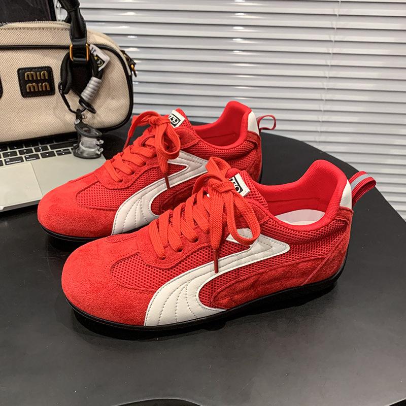 Red German training shoes women's 2025 new heightening platform sports shoes breathable mesh casual board shoes soft-soled Forrest Gump shoes