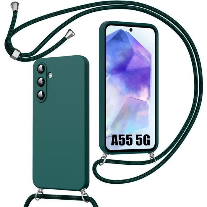 Coque - samsung - galaxy a55 5g - protection antichoc - silicone hybride - vert foncé