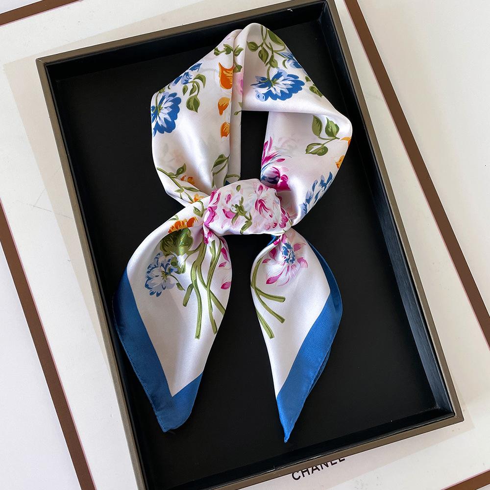 Small square scarf silk scarf female plant flower scarf decorative scarf professional scarf simulation silk temperament silk scarf shawl hair 70*70