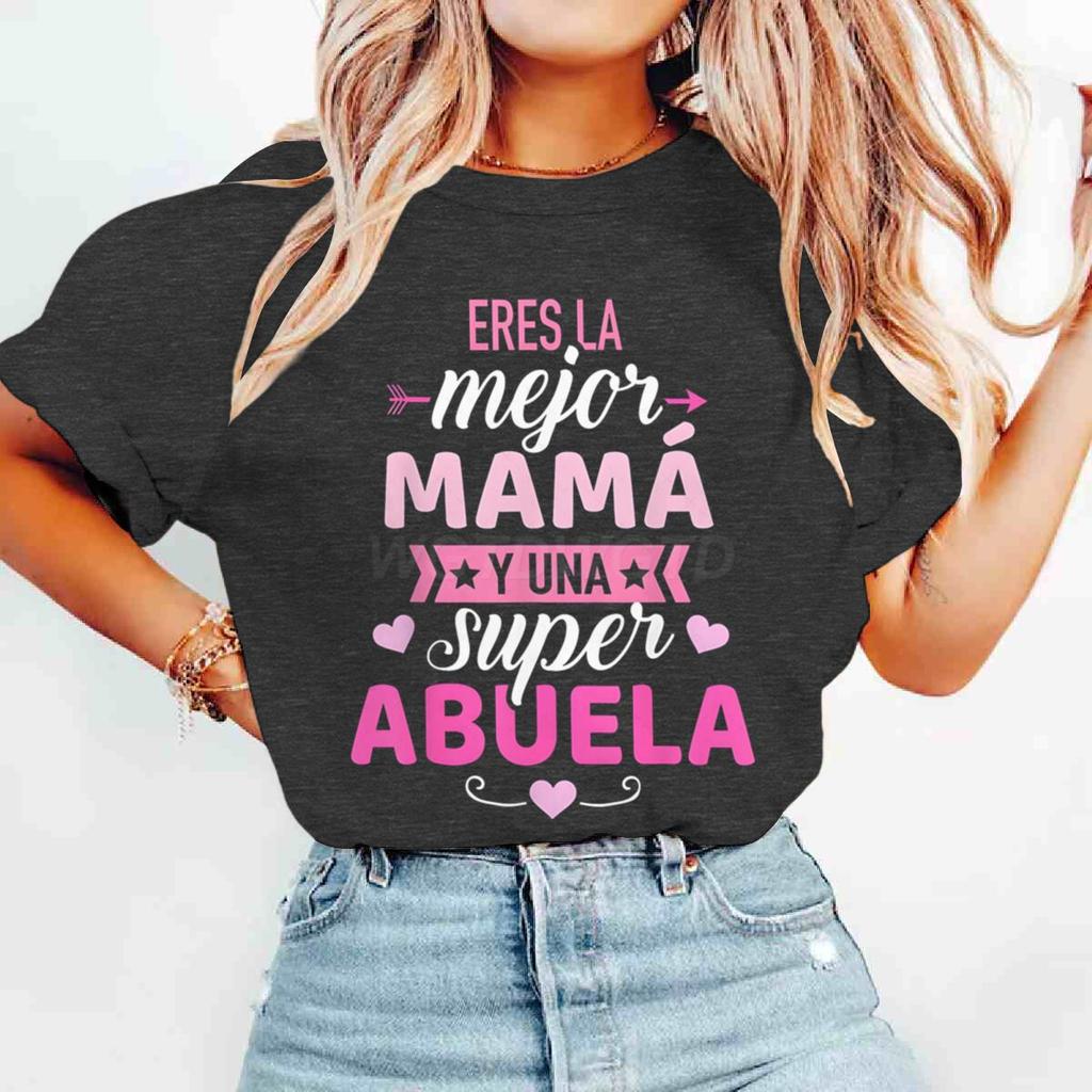 Mom Grandma Matching Tshirt Pink White Print Short Sleeve Top Best Mom Super Grandma Casual Daily Wear Top Unisex