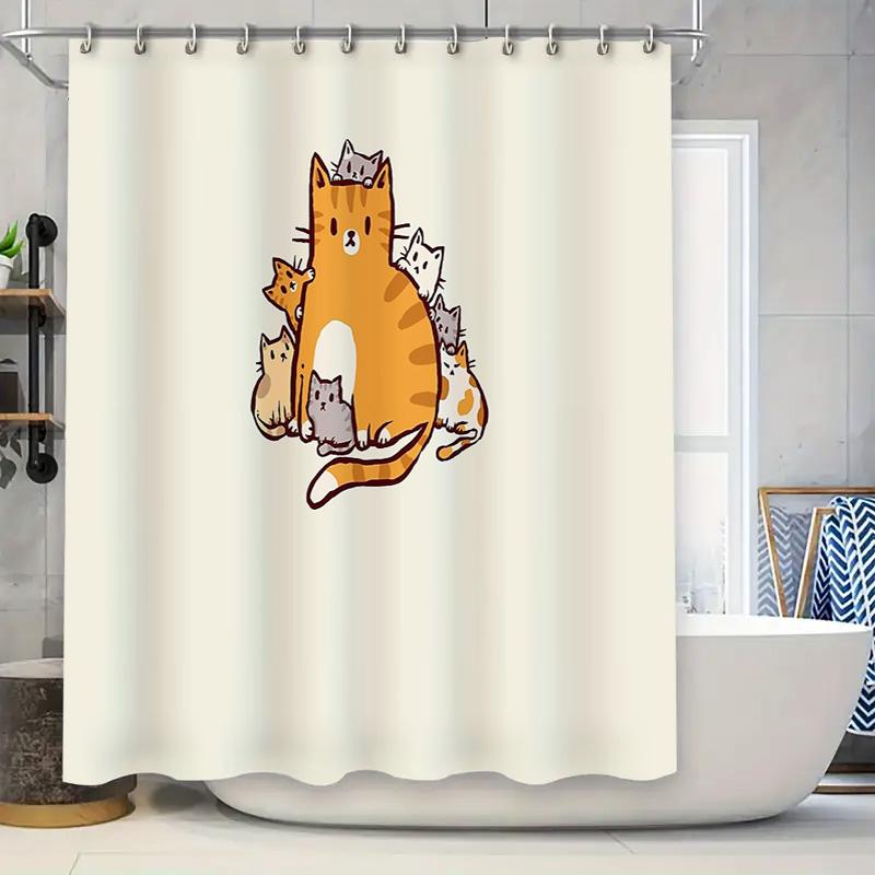 

Cute Cat Shower Curtain Animal Lover Gift Bathroom Decor Japanese Style Anime Home Decor Washable Waterproof Fabric W60H190(CM)-1 Pcs