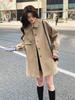 Women's Mid-Length Khaki Windbreaker Coat - Spring/Autumn 2026, Casual Lantern Sleeve Design