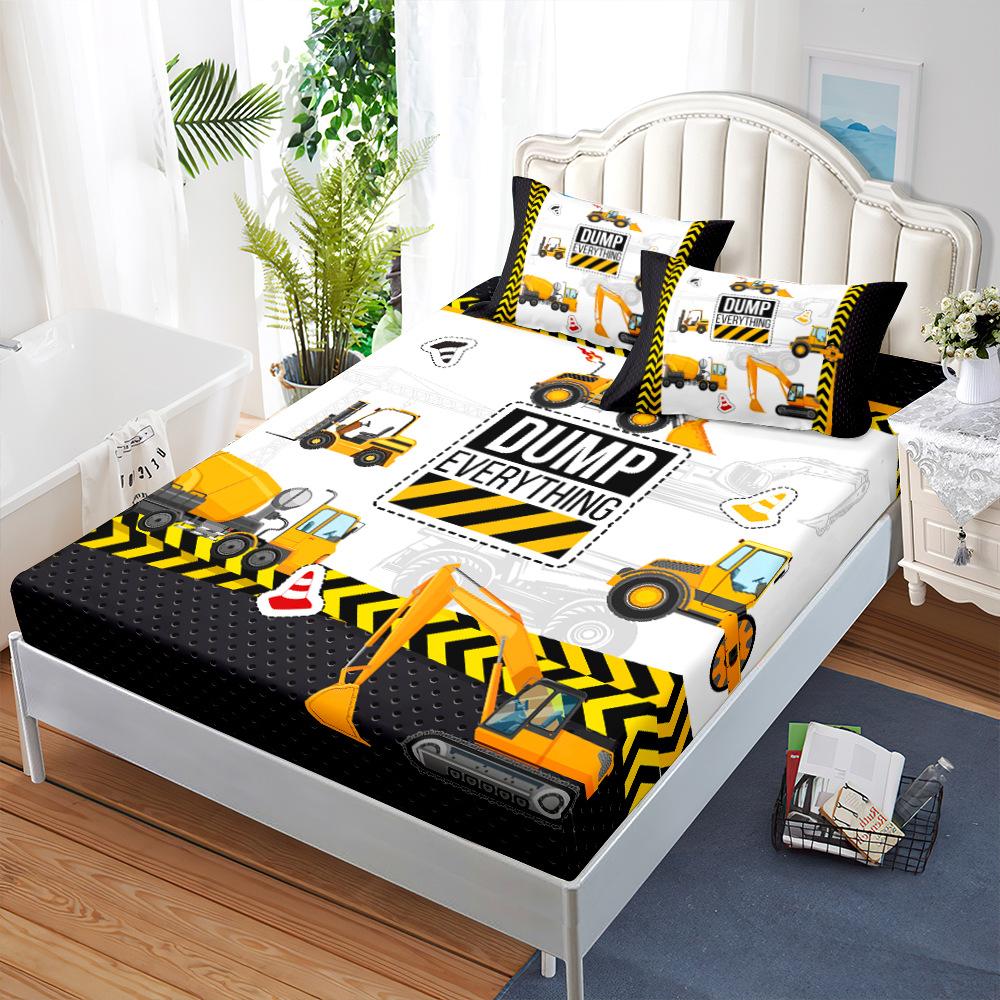 Three-Piece Mattress, Mattress Cover, Cartoon Excavator Dust Mattress Protective Cover, Bed Cover