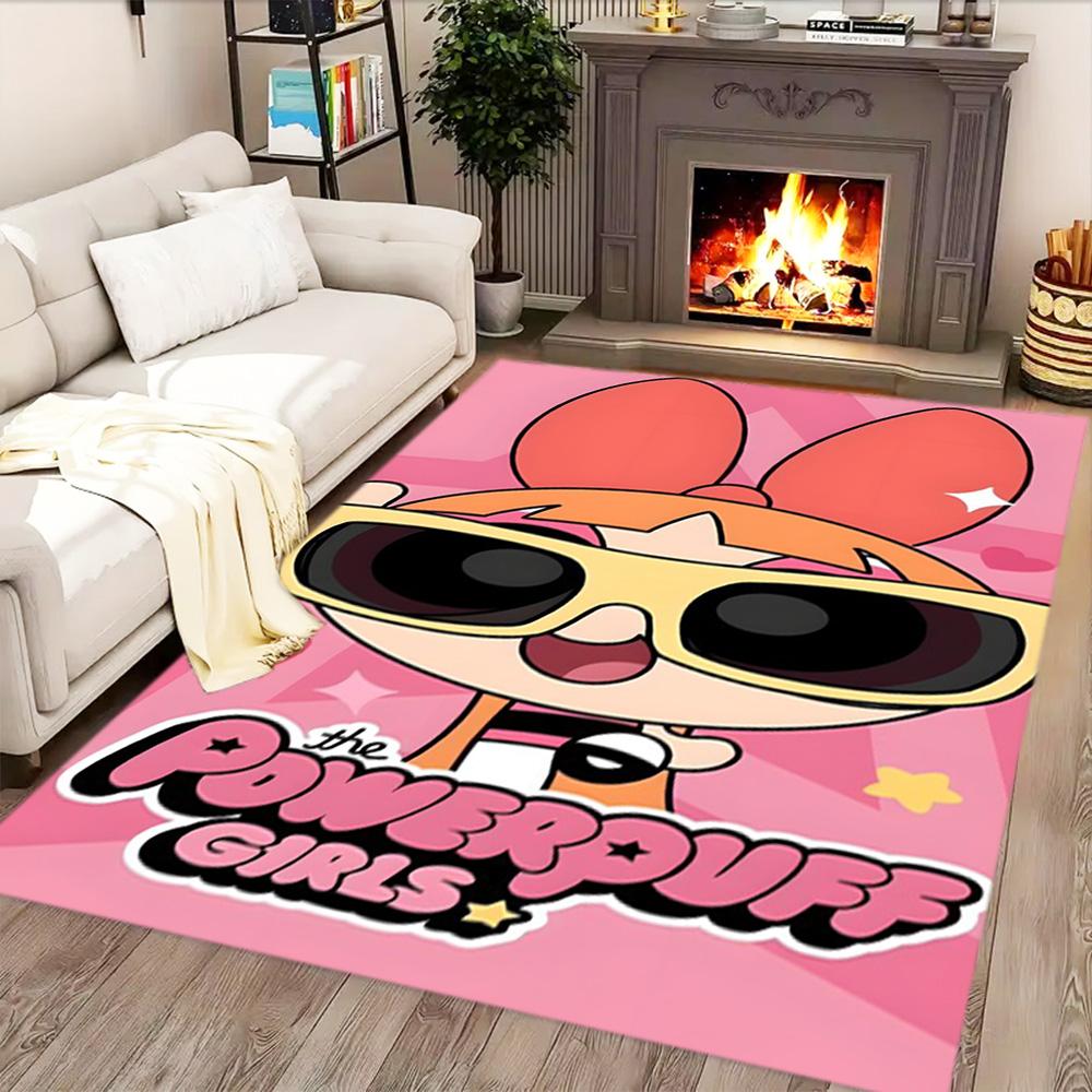 Powerpuff Girls Bubbles' Flight rug for living rooms, bedrooms, home décor, and as gifts.