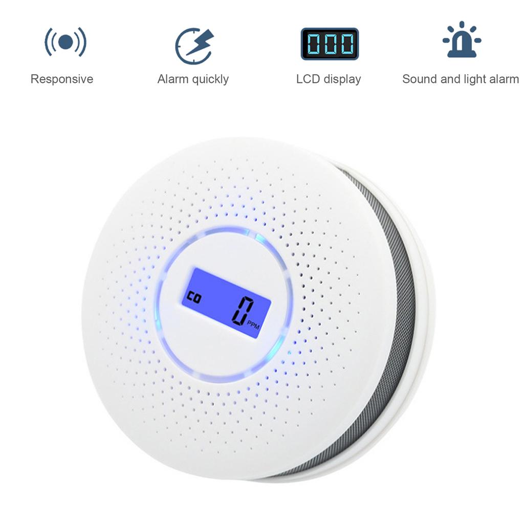 Smoke and Carbon Monoxide Alarm Smoke Detector Carbon Monoxide Detector Powered by Battery with LCD Display Voice Warning