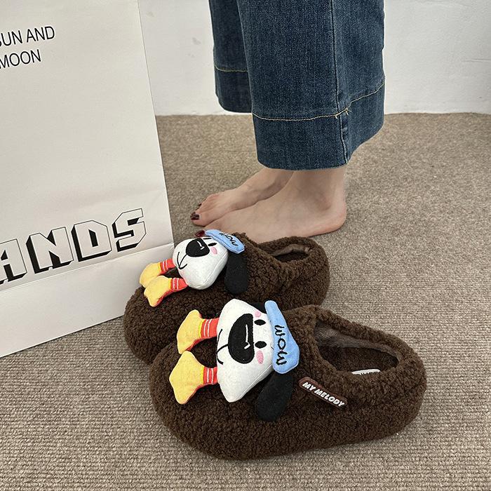 

Милые мультяшные мягкие милые щеночки пушистые тапочки женская обувь 2025 осень и зима новые универсальные повседневные теплые хлопковые тапочки 40 коричневый