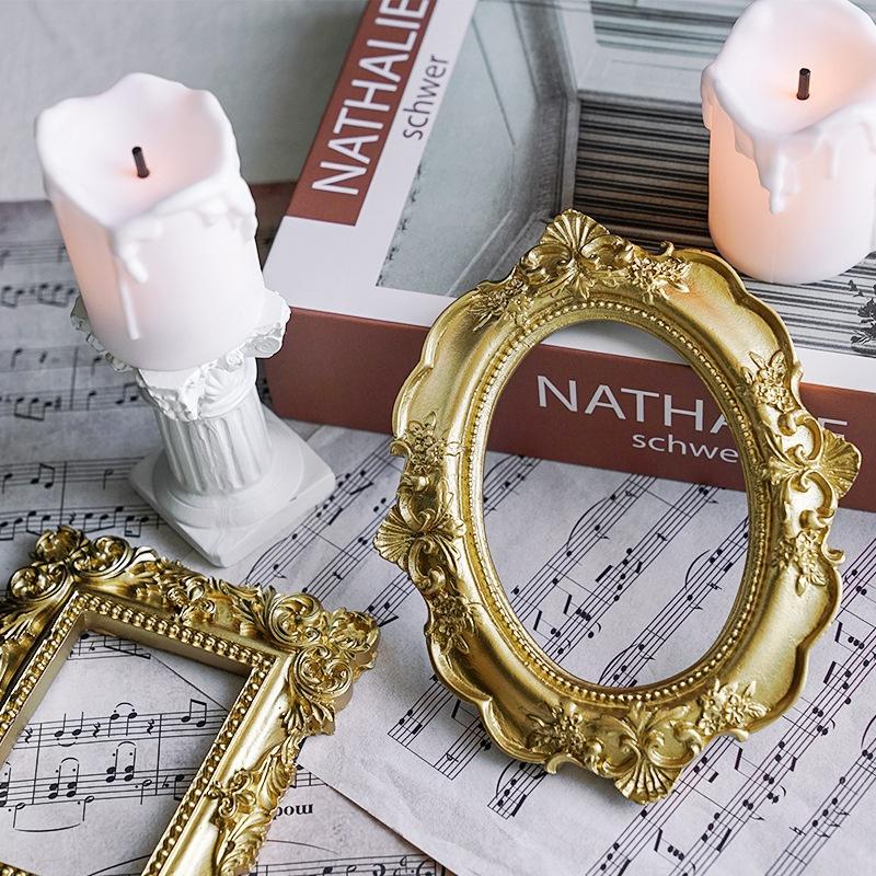 Gyllene Retro Fotoram Nail Art Smycken Dekoration Hemdekoration Fotobakgrund Fotorekvisita