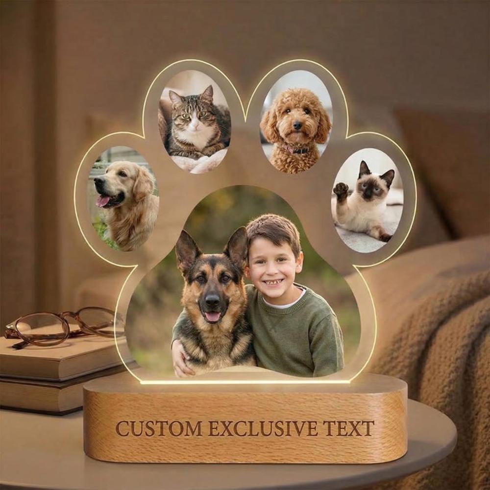 

Custom Night Light Pet Paw Photo Personalized Acrylic LED Lamp Warm Bedroom Decor Sweet Memory Gift For Pet Lovers Home Decor 3-Color Base