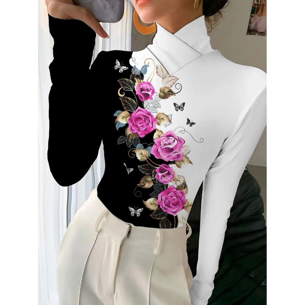 Women's Cheongsam Collar Long-sleeved T-shirt, Made of Polyester Knitted Fabric, Regular Version, Suitable for All Seasons