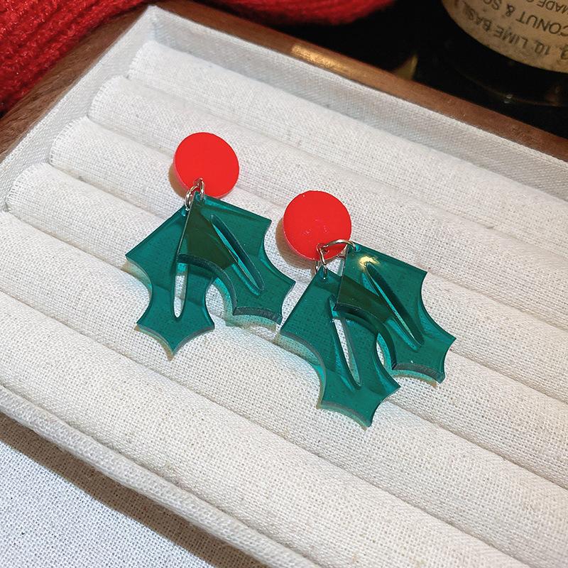 Silver needle red bow snowflake Christmas tree earrings European and American temperament earrings New Year's Christmas earrings women