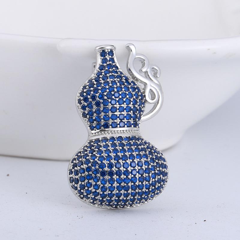 High-End Handmade Copper Inlaid Zirconium Gourd Brooch, Fashion Pin Jewelry Collar Pin Accessories