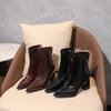 Fashion Fall/Winter 2025 Pointed Toe High Heel Booties Women's Patent Leather Mid-Tube Side Zip Fashion Boots