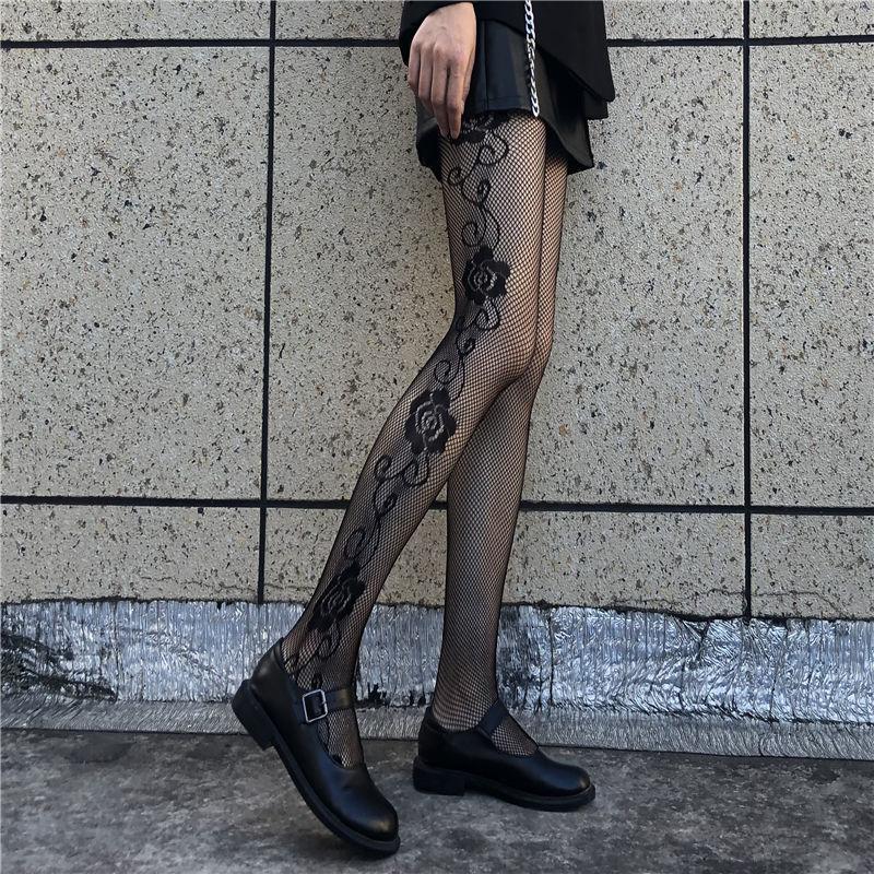 

Women s Sexy Fishnet Patterned Long Stocking Jacquard Pantyhose Tights Side Pattern Quality Women s Stockings One Size чорний