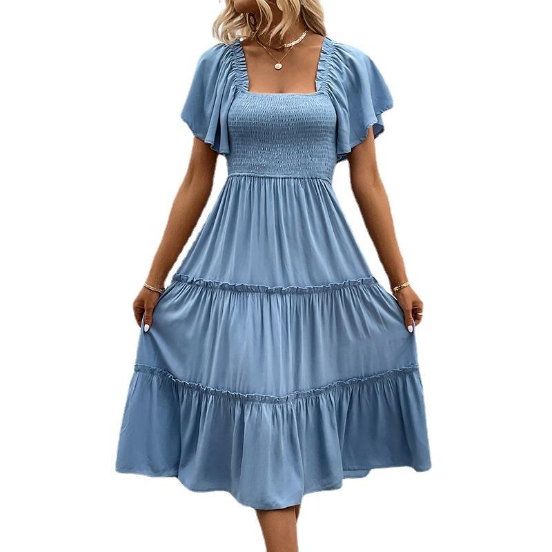 Minimalistické dámské oblečení Šaty s nařaseným rukávem ve tvaru lotosového listu