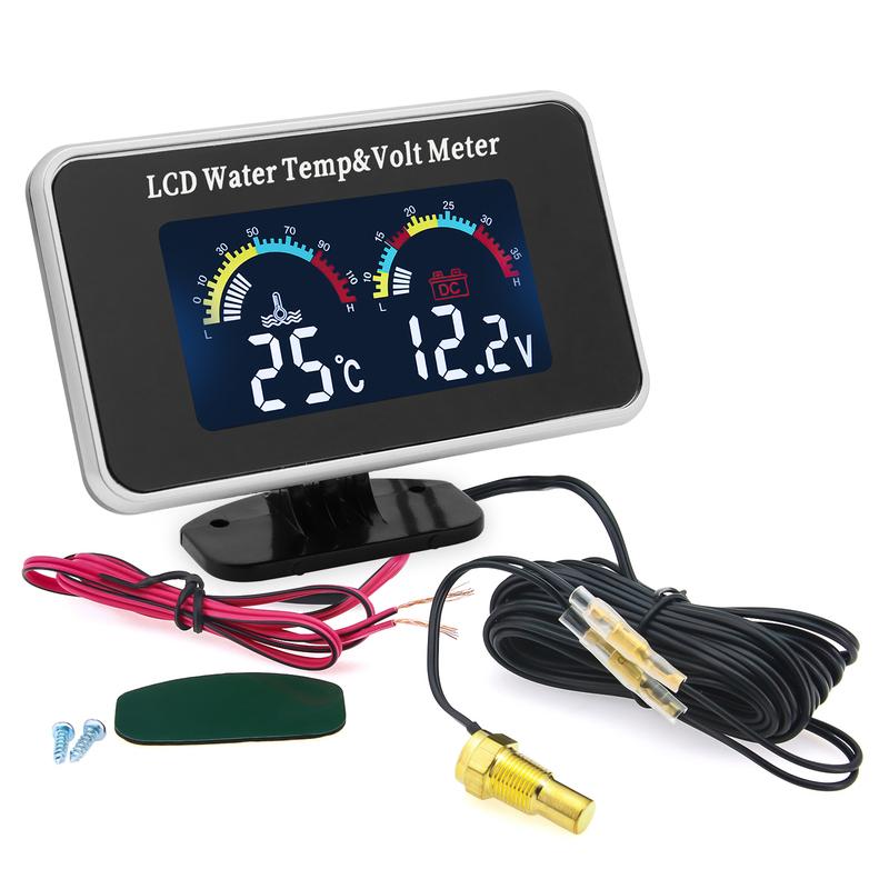 ZMFJH Universal Dual Gauge 2 IN 1 LCD Gauge 0-120℃ Water Temperature Gauge +Voltmeter Water Temp Sensor Digital Meter Car Truck