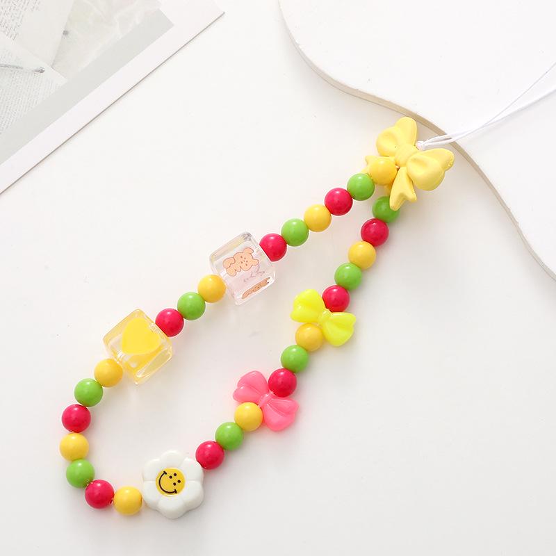 Colorful Bear Cartoon Phone Case Lanyard with Square Plaid Electroplating