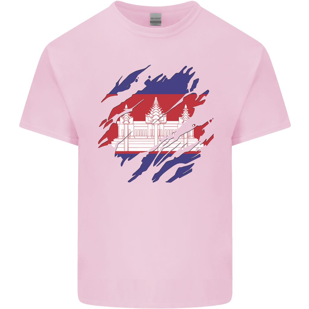 Torn Cambodia Flag Cambodian Day Football Unisexs Light Cotton TShirt