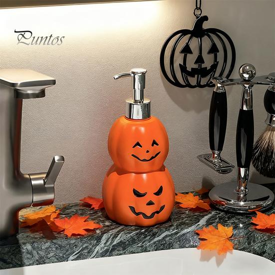 Spooky Bathroom Decor Halloween Pumpkin Soap Dispenser, Refillable Lotion Liquid Hand Bottle, Festive Countertop Storage Durable Vinyl Press