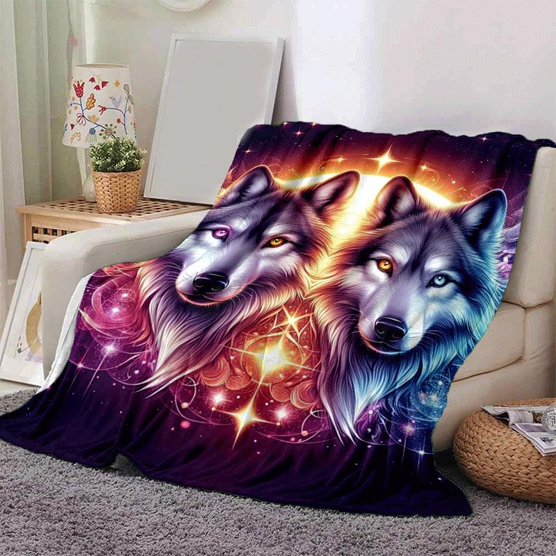 1pc Wolf Printing Lightweight Flannel Blanket, Comfortable and Warm Blanket, for Camping Sofa Bed and Couch Office, Gift