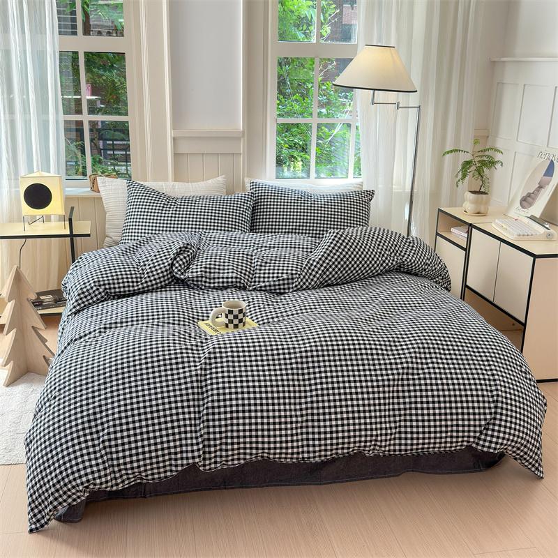 100% Cotton Plaid Duvet Cover 3 Pieces Simple Black and White Stripes Single Double Comforter Cover Adult Bedroom King Bedding