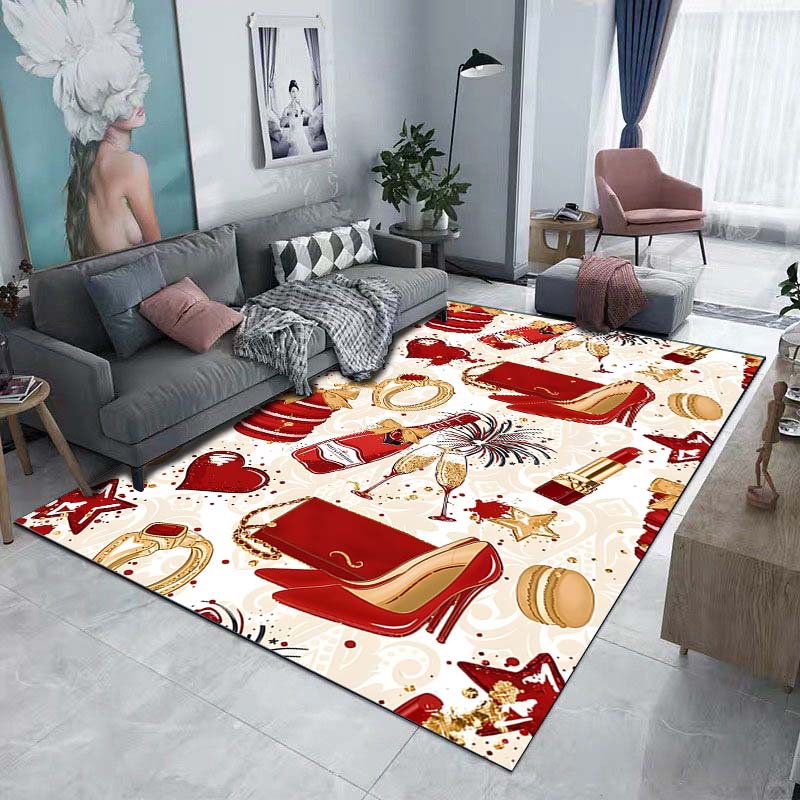Fashion Beauty Lipstick High Heels Pattern Floor Rug 15 Sizes Living Room Bedroom Bedside Bathroom Floor Mat Area Rug Home Decor