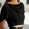Women Tops Irregular Short Sleeve Regular Fit Shirt Pure Color Loose Fit Lightweight Shirt Work Parties Casual Wear