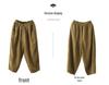 Pantaloni a Nove Punti Retro a Gamba Larga in Cotone e Lino con Vita Elasticizzata per Taglie Forti