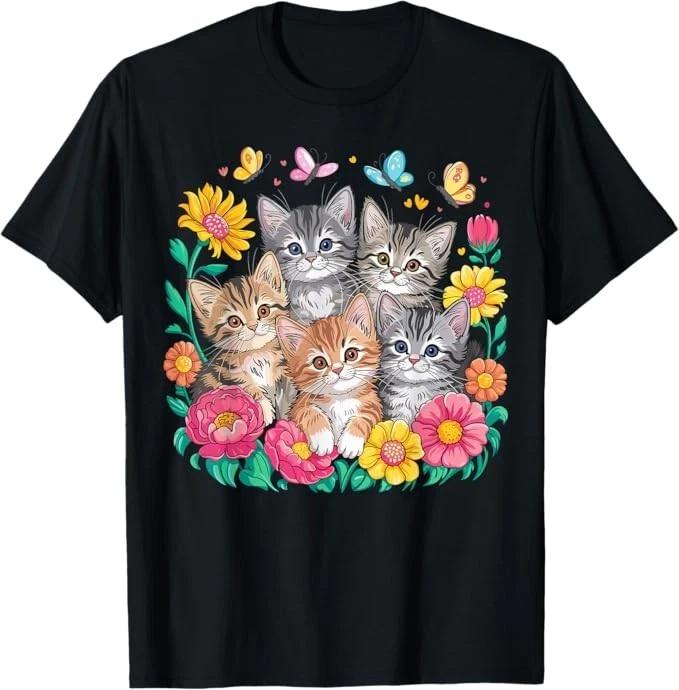 Кошка Цветные Котята Цветочная Кошка Футболка 4XL