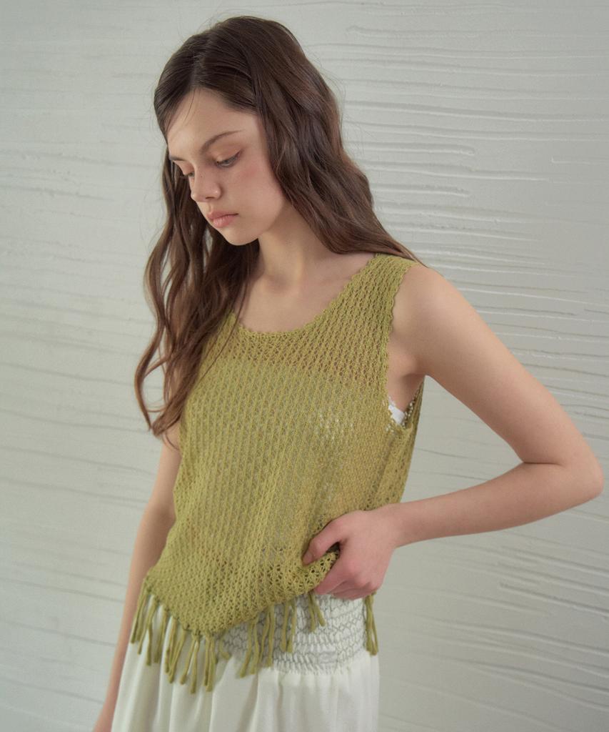 Aueonoseuteljia Handmade Fringe Sleeveless Knit_Olive(Oc26Kn21)