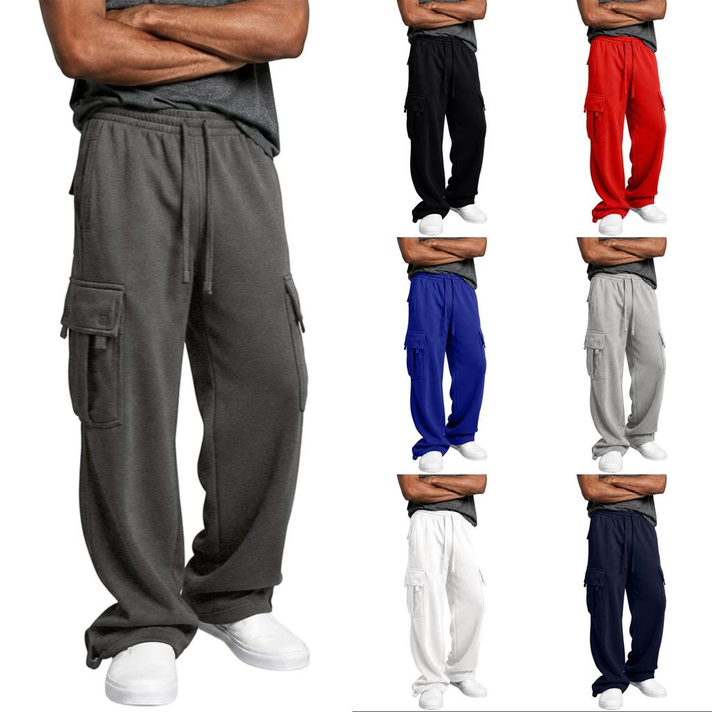 Men's Lined Cargo Pants with Cuffs , Loose Fit Multi Pocket Casual Trousers