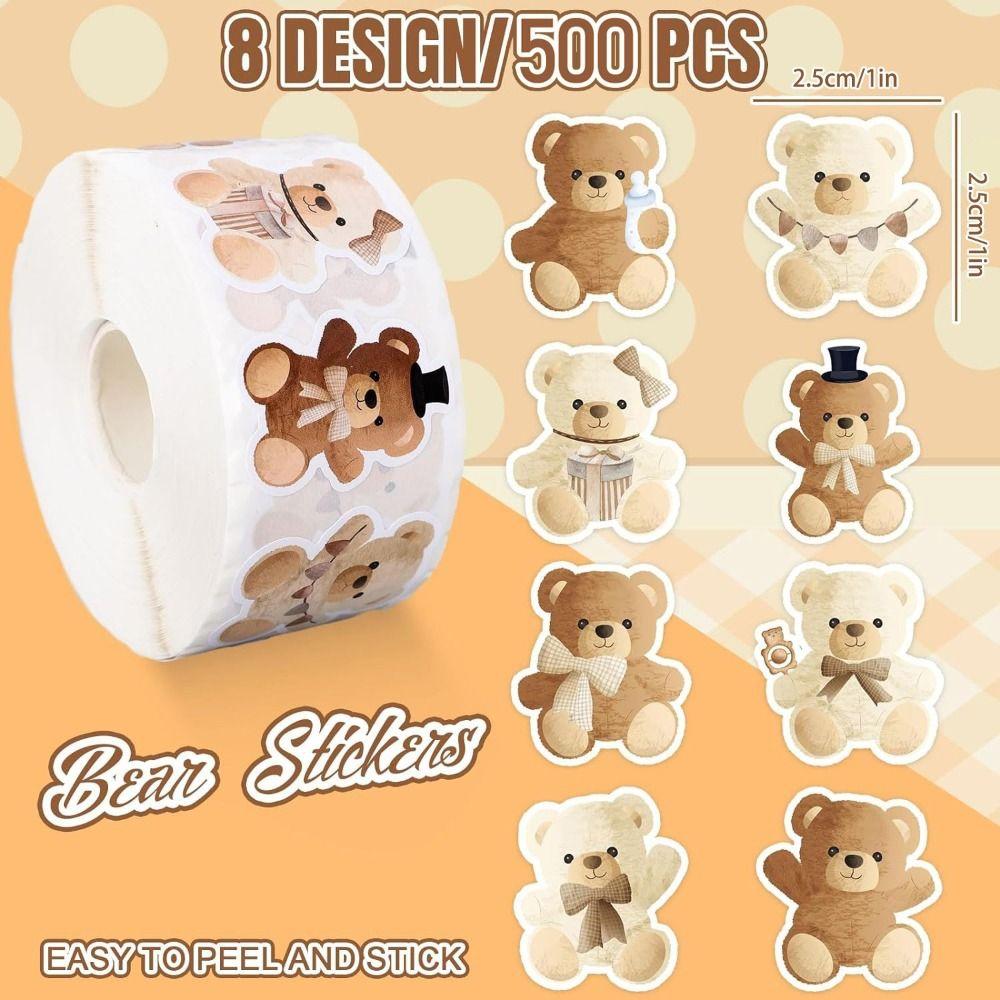 500PCS Multicolor Cartoon Bear Sticker Ornament Kawaii Bear Decal Cute Cute Bear Decals