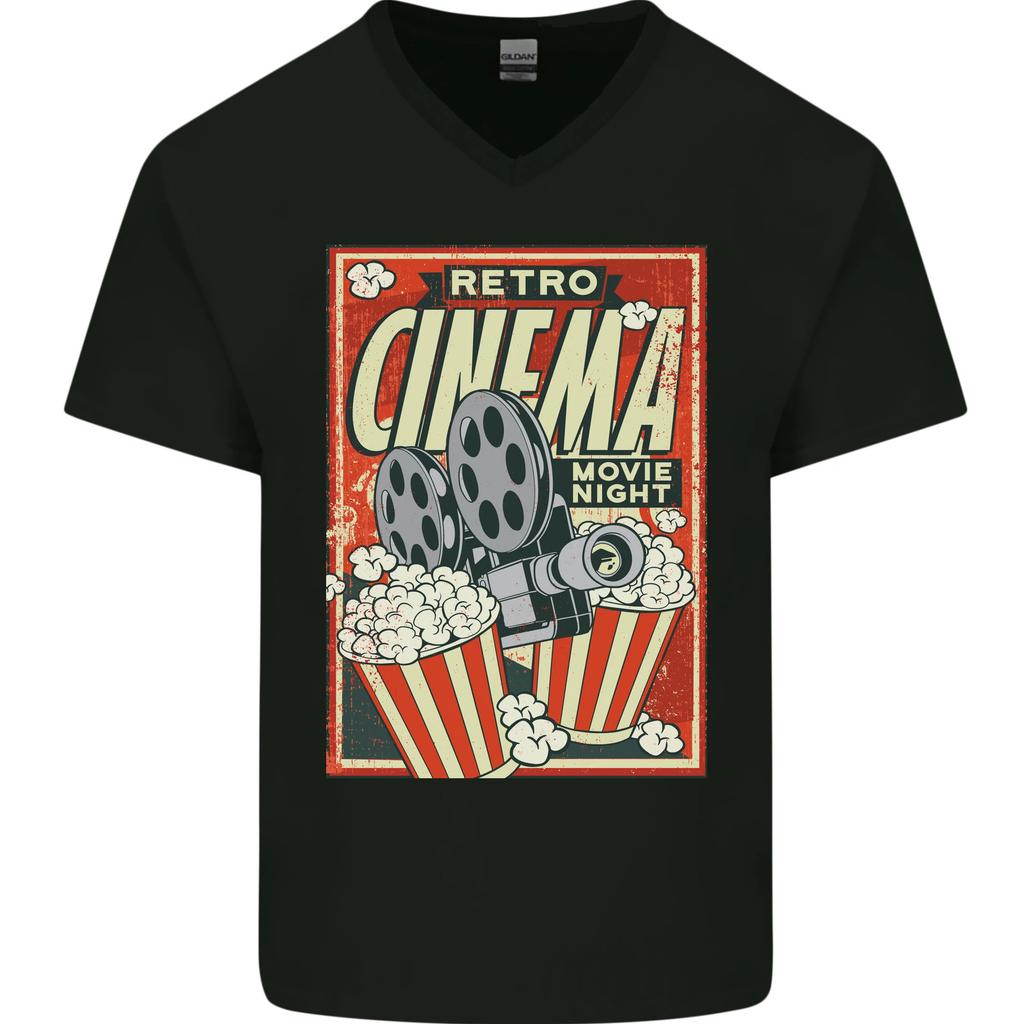 Retro Cinema Movie Night Films & TV Mens V-Neck Cotton T-Shirt