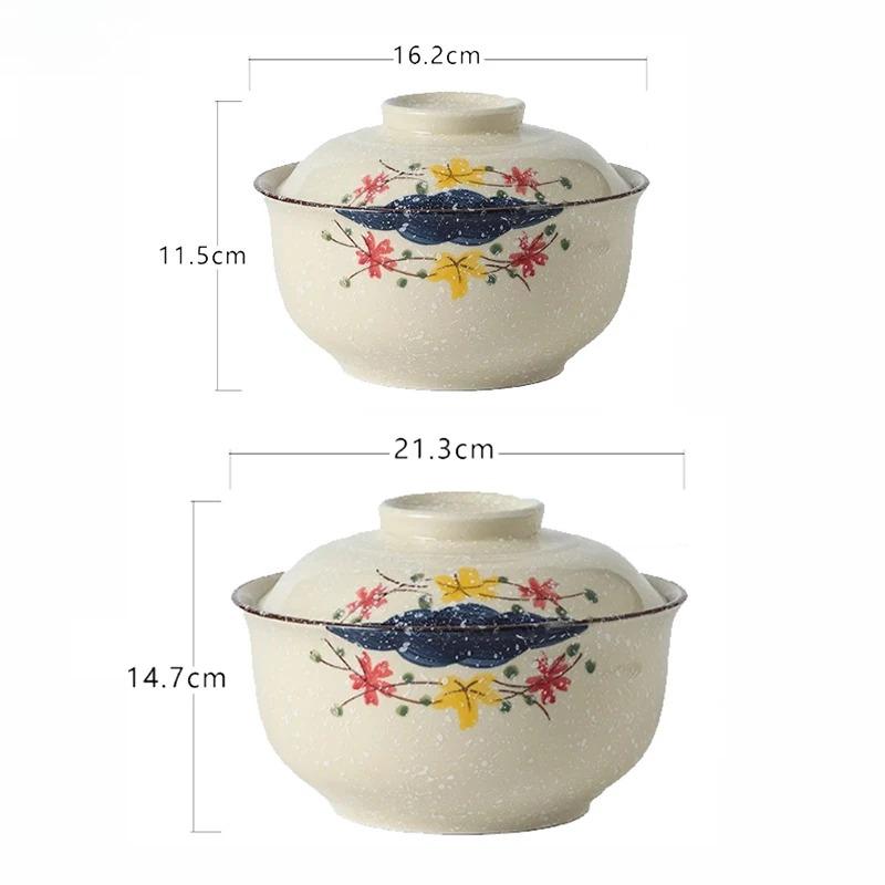 Japanese Ceramic with Lid Soup Ramen Bowl Dessert Snack Large Capacity Service Bowls Restaurant Tableware