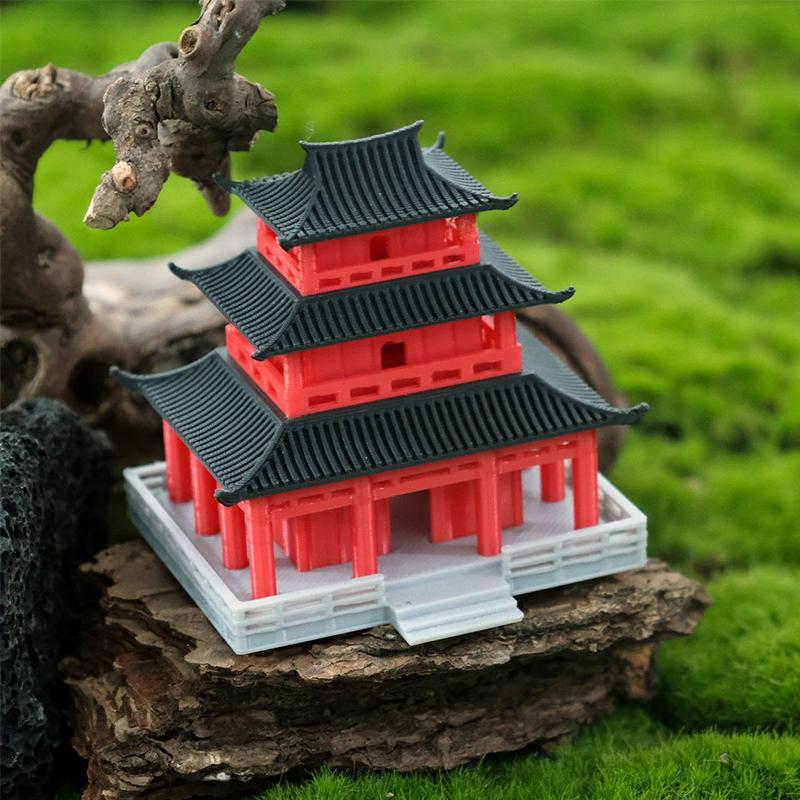 Socha čínské pagody Model starověké budovy Japonská pavilonová dekorace Miniaturní skalka Akvárium Bonsajová ozdoba