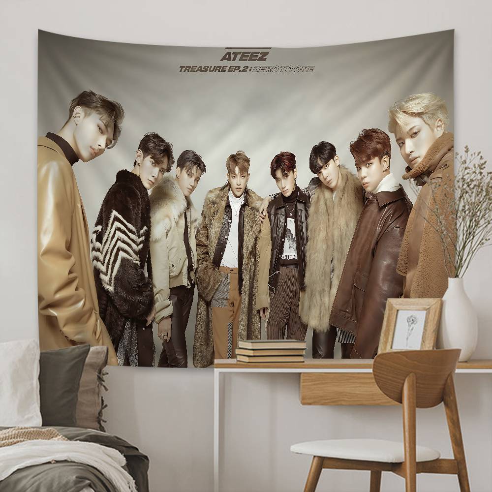 1pc Classic KPOP Hot Aateez Singer Hippie Wall Hanging Tapestries Art Science Fiction Room Home Decor Kawaii Room Decor