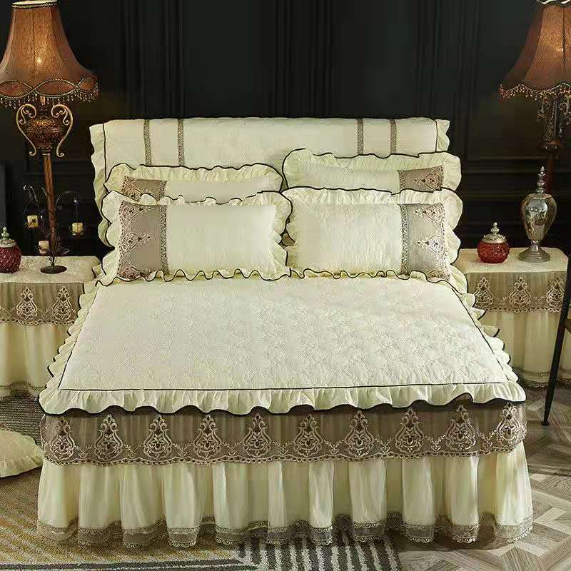 Luxury Quilted Bed Skirt Soft Thicken Bedspread 1pc Lace Edge Not Including Pillowcase