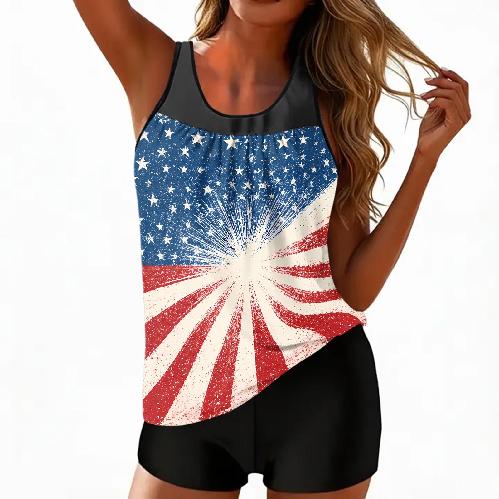 

Sleeveless Tankini Set with Star Print and Pattern for Women Comfortable Swimwear Two Piece Outfit XL синий