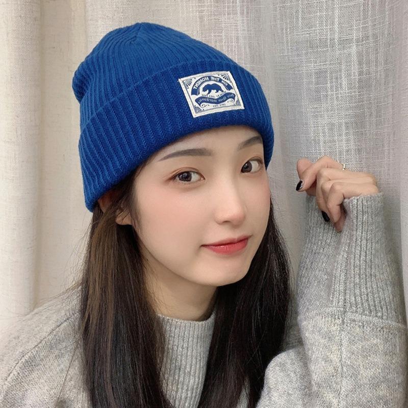Cute headgear wool hat women's spring and autumn knitted hat women's winter warm and trendy versatile suitable for big head circumference