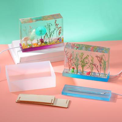 Lo stampo in silicone rettangolare in resina leggera fai-da-te include cavo USB per lampada da tavolo a LED, ornamenti da scrivania, stampi per colata di resina epossidica