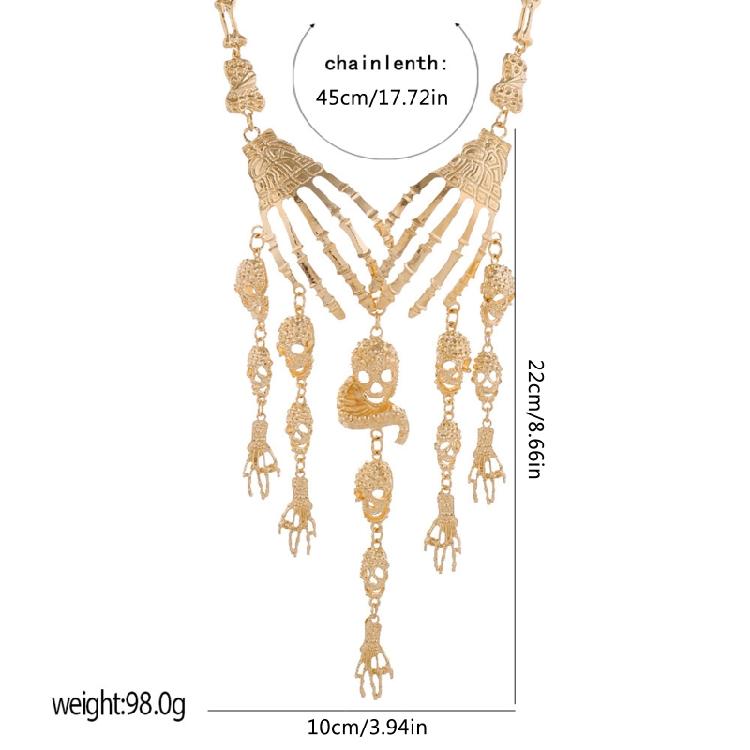 Gothic Multilayer Skull Bone Choker Statement Bib Collar Necklace Jewelry Party
