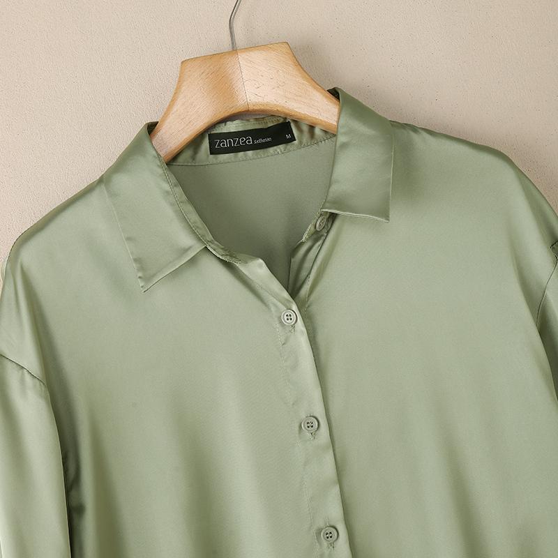 ZANZEA Women Casual Turn Down Collar Loose Long Sleeve Solid Blouse