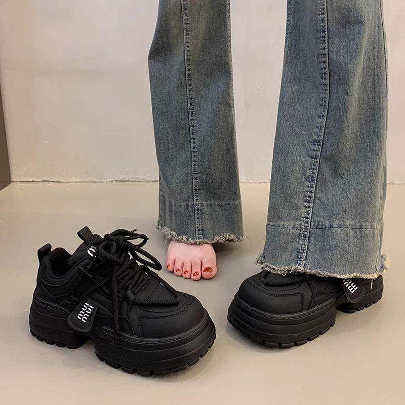 

Premium sense versatile little white shoes thick baseplate shoes women s spring single muffin casual sports dad shoes 35 чёрный